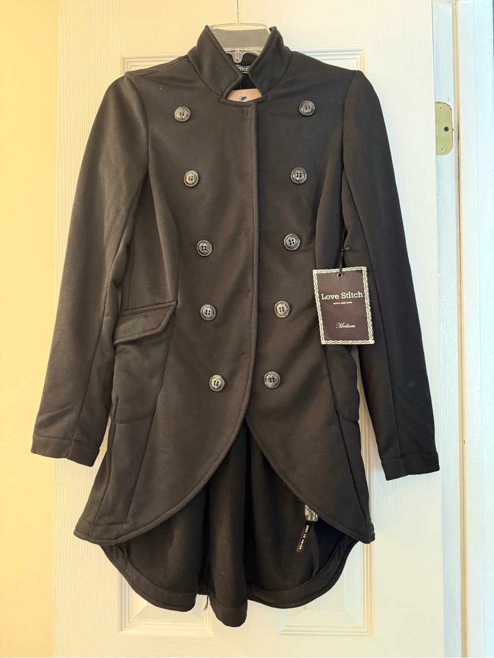 Love Stitch Women's Black Double-Breasted Military Style Jacket